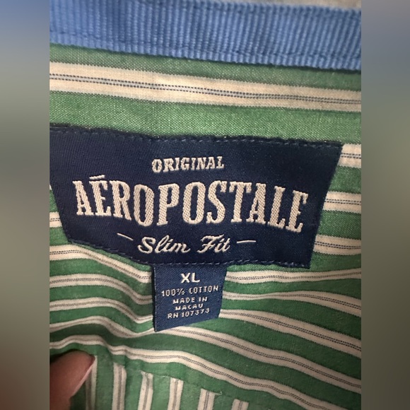 Aeropostale Shirt Men’s Green Collared‎ Long Sleeve Button Down Size XL Slim Fit - Picture 4 of 4